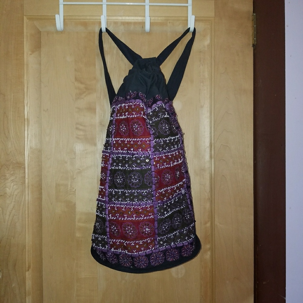 Boho Beaded Floral Cinch Backpack